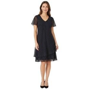 Vintage R&M Richards Womens 10 Black White Dot Tiered Chiffon Dress Made in USA